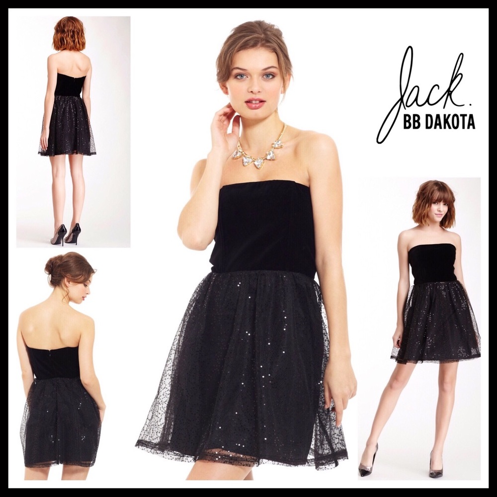 BB DAKOTA BLACK SEQUIN STRAPLESS VELVET BUSTIER COCKTAIL A-LINE MINI DRESS - Picture 8 of 8